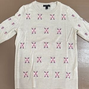 J. Crew Cream Sweater with Pink and Purple Floral Pattern